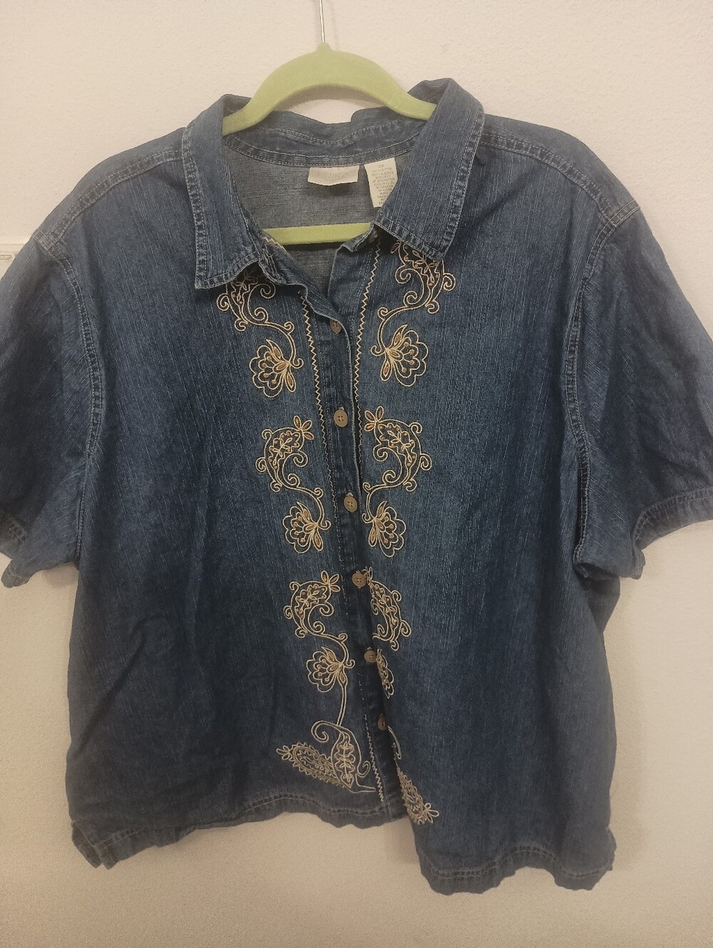Vintage Erika Woman 3X Embroidered Denim Button Down Shirt Beaded Y2K Bohoโ